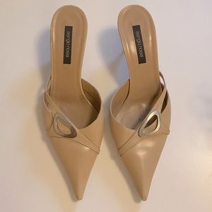 Sergio Rossi beige kitten mules